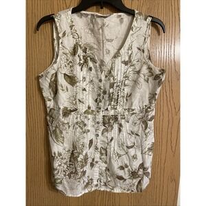 Women's Van Heusen sleeveless button up blouse linen blend medium white Olive